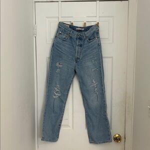 Levi’s Ribcage Light Wash Blue Distressed Straight Leg High Waisted Jeans